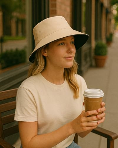 Zylioo XXL Bucket Hat for Big Heads, Reversible Fishing Sun Hat - color: Beige-black, size: XX-Large-3X-Large