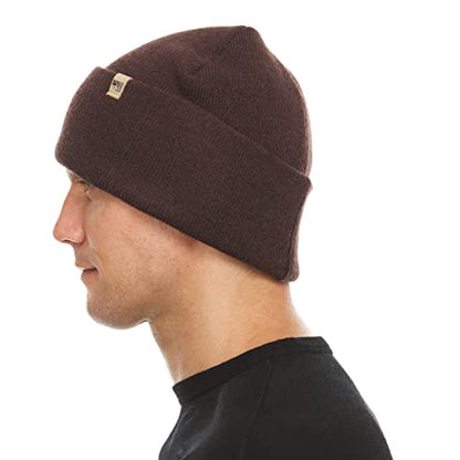 100% Merino Wool - Midweight Everyday Knit Cuff Beanie - Warm Winter Hat - color: Dark Brown