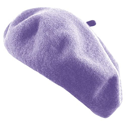 Women's French Beret Hat Solid Color Plain Wool Classic Traditional Artist Cap - color: Lavender