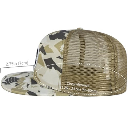 BASSDASH Flat Brim Trucker Cap Adjustable Snapback Hat Mesh Back for Men Women - color: Mountain Camo