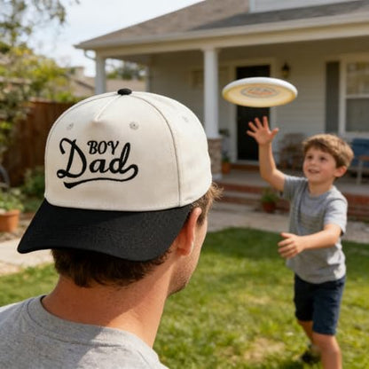 Embroidered Baseball Cap, Cotton Dad Hat, Fun & Heartfelt Stitching, Adjustable Casual Outdoor Hat for Men Women - color: Boy Dad - Black/Beige