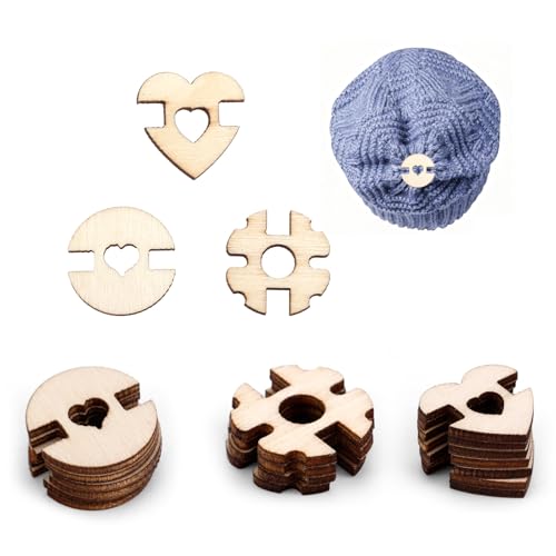 90pcs Pom Poms Buttons for Hats, Poplar Wooden Handmade Keepers Buttons Removable Beanie Button Faux Fur Pom Fastener Holder for Knitting Beanies DIY Crafted Decoration (3 Styles)