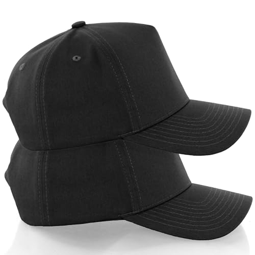Daxton Men Original Trucker Hat Cotton Twill with Adjustable Snapback 5 Panel A-Frame Cap - color: 2 Pack - All Black