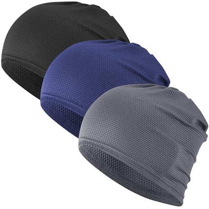 3-Pack Cooling Camo Skull Caps Summer Beanies for Men Women - color: Black+gray+bule