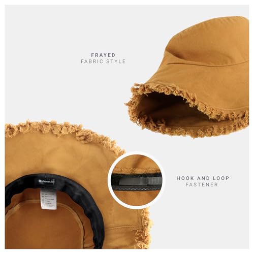 CHOK.LIDS Frayed Bucket Hat Washed Cotton Floppy Wide Brim Boonie Cap - color: Tan