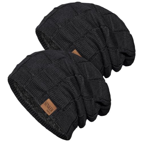 Senker Fashion 2 Pcs Winter Slouchy Beanie Hats for Men, Warm Mens Beanies - color: Black Black
