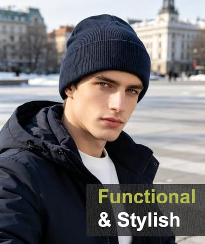 IYEBRAO 2-Pack Unisex Cuffed Beanie Hat for Men Women Skull Knit Cap - color: Dark Grey&navy Blue 2pcs