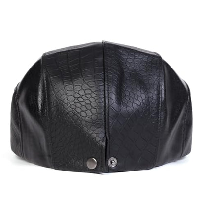 Newsboy Cap for Men, Flat Cap, PU Leather Hat - color: Spliced| Black