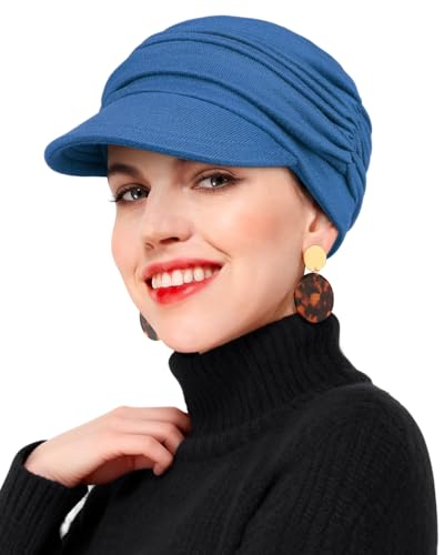 Newsboy Chemo Hat for Women - Soft Cap with Brim for Cancer & Alopecia - color: Blue