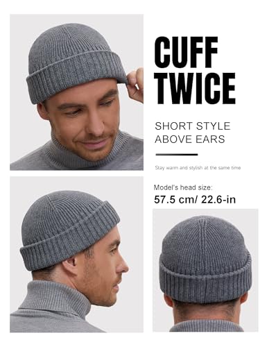 vidsel 50% Wool Double Cuff Beanie Hat for Men Women, Warm Winter Knit Cap - color: Light Grey