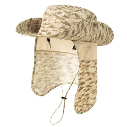 Comhats Sun Hat with Neck Flap for Men, UPF 50+ Wide Brim Cooling Oversized - color: Khaki Camo Fish, size: Large-X-Large