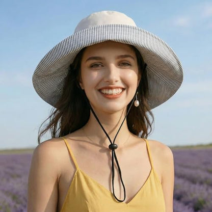 Womens Foldable Shapeable Brim Sun Hat UPF 50+ Cotton Wide Brim Beach Adjustable Chin Strap Hat Sun Protection Cap - color: Z-grey