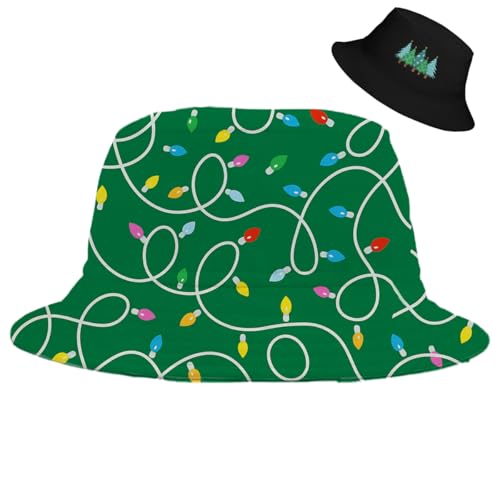 Bucket Hat for Men Women Funny Holiday Fishing Hat Cute Fisherman Cap - color: Xmas Green
