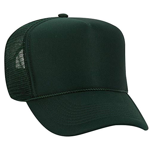 OTTO Polyester Foam Front 5 Panel High Crown Mesh Back Trucker Hat - color: Dk. Green