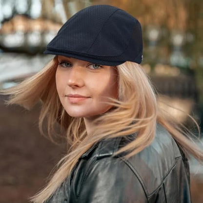 Mesh Cap Breathable Summer Newsboy Hat Adjustable Beret Ivy Cap Irish Cabbie Driving Fishing Hats - color: Navy