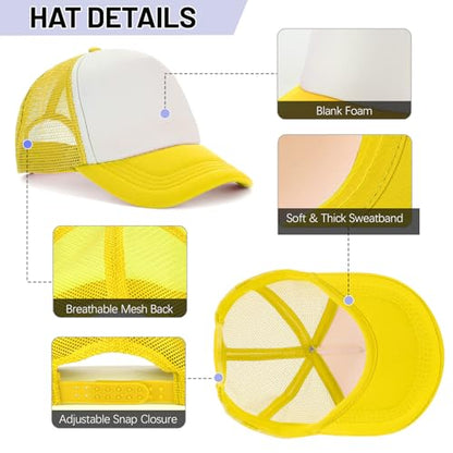 Ultrafun 10 Pack Trucker Hat Mesh Sublimation Blank Hats Adjustable Baseball Caps Hats for Men Women - color: Yellow White
