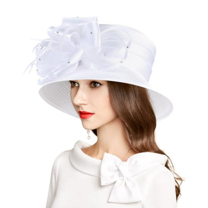 2026 Bucket Hats for Women Ladies Girls, Autumn Winter Fascinator Hat for Derby Kentucky Church Bridal UV Protection - color: A-4585white