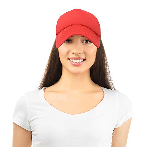 DALIX Solid Blank Trucker Hats Caps 2 Pack - color: Red and Kelly Green