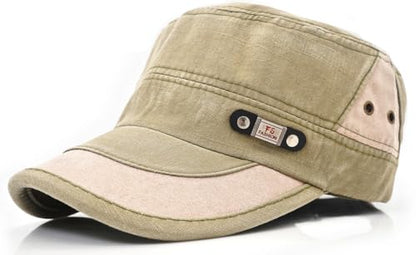 Men Flat Top Hat Cadet Army Cap Twill Cotton Baseball Military Cap - color: F - Green