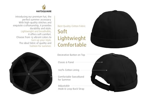 Cotton Docker Cap, Unisex Brimless Cap, Men Skull Cap, Brimless Beanie Hat, Men Women Cuffed Hat. - color: Black