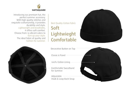 Cotton Docker Cap, Unisex Brimless Cap, Men Skull Cap, Brimless Beanie Hat, Men Women Cuffed Hat. - color: Black