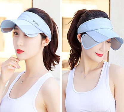 Sun Visor Hat for Women and Men - Retractable Brim Sport Hat, Summer Golf Tennis Running Beach Hat with Ponytail Hole - color: Z-2 Pack Blue Black