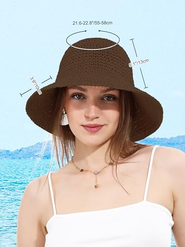 sy soul young Women's Straw Sunhat Wide Brim Hand Woven Beach Bucket Hat - color: Coffee