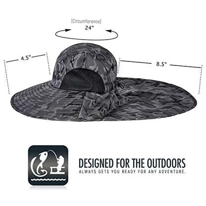 Outdoor Sun Hat for Men with 50+ UPF Protection Safari Cap Wide Brim Fishing Hat with Neck Flap, for Dad… - color: Gray Camouflage