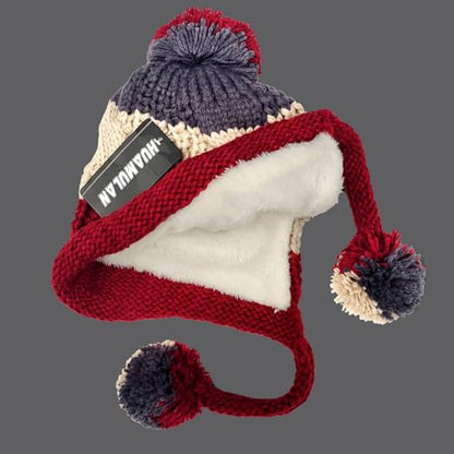 HUAMULAN Women Winter Sherpa Knit Beanie Hat Fleece Lined Ear Flaps - color: Beige Winered