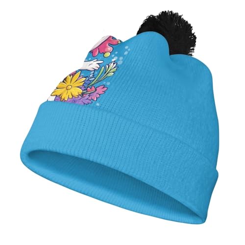Girls Boys Winter Warm Knit Beanie Pompom Elasticity Slouchy Hat Skull Caps for Childrens - color: Blue Axolotl