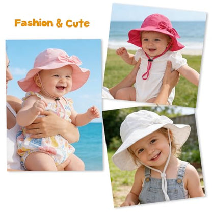 Baby Girl Sun Hat with UPF 50+ Outdoor Adjustable Beach Hat with Wide Brim Bucket Hats - color: Beige, size: 0-6 Months
