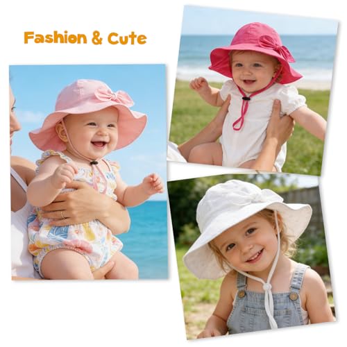 Baby Girl Sun Hat with UPF 50+ Outdoor Adjustable Beach Hat with Wide Brim Bucket Hats - color: Beige, size: 2-3T