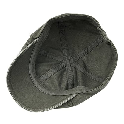 VOBOOM Cotton Flat Cabbie Hat Gatsby Ivy Irish Hunting Newsboy Cap - color: Washed Army Green