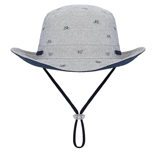 Kids Toddler Baby Boy Sun Hat Summer Bucket Hats with UPF 50+ UV Sun Protective - color: Bike/Grey, size: 0-6 Months