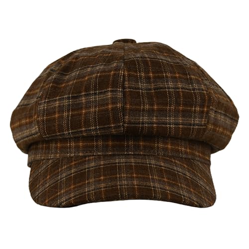 Newsboy Hats for Women - Retro Classic Plaid Hat Fashionable British Irish Beret Cap Girls Vintage Dressy Caps - color: Coffee