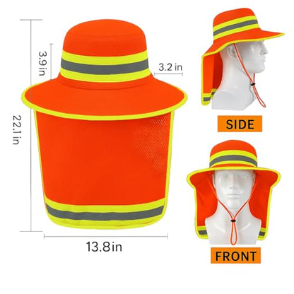 Men High Visibility Reflective Work Safety Sun Hat with Neck Flap Wide Brim Boonie UV Protection - color: 1pc Neon Orange