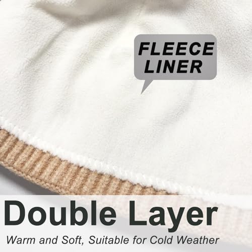 ROYBENS Swag Wool Knit Cuff Short Fisherman Beanie for Men Women Winter Hat - color: 1pcs-apricot-thick Double Layer