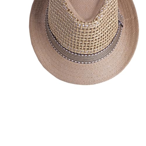 Straw Fedora Hat for Women Men Mesh Trilby Hat Panama Cuban Summer Beach Sun Outdoor - color: Khaki