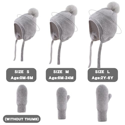 JANGANNSA Basic Winter Baby Boy Beanie Pompom Knit Girl Hat Kid Earflap Cap - color: Gray Pompom Hat, size: 6-24 Months