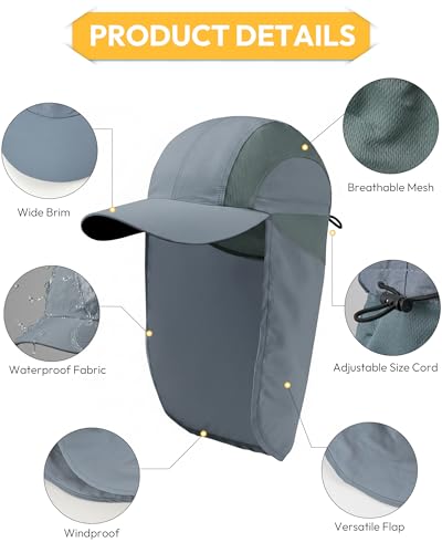 Mens Sun Hat with Breathable Mesh Sun Hats for Men Fishing Hat - color: Gray-blue