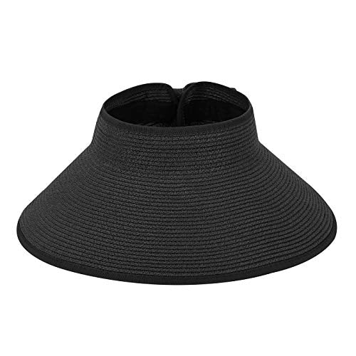 HDE Sun Visor for Women Roll Up Packable Ponytail Beach Sun Hat with Bow - color: Black