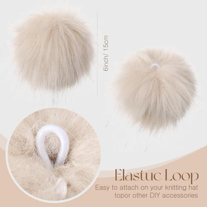 Tatuo 16 Pcs Faux Fur Pom Poms for Hats, Beige - color: Beige