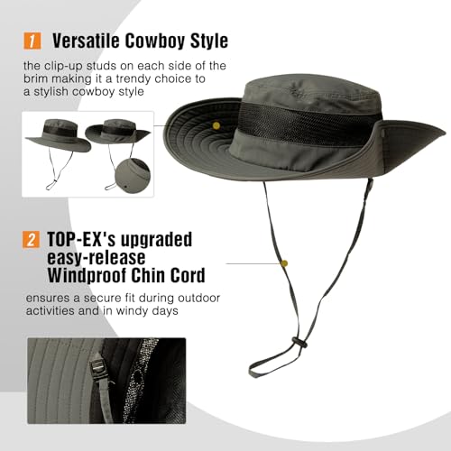 TOP-EX Oversized Waterproof Sun Hat for Big Heads with Wide Brim & Mesh - color: Dark Grey, size: Medium-Large