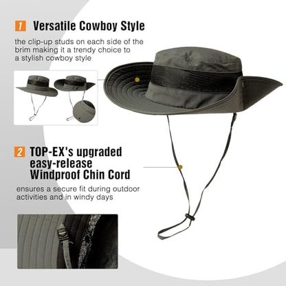 TOP-EX Oversized Waterproof Sun Hat for Big Heads with Wide Brim & Mesh - color: Dark Grey-mesh, size: Medium-Large