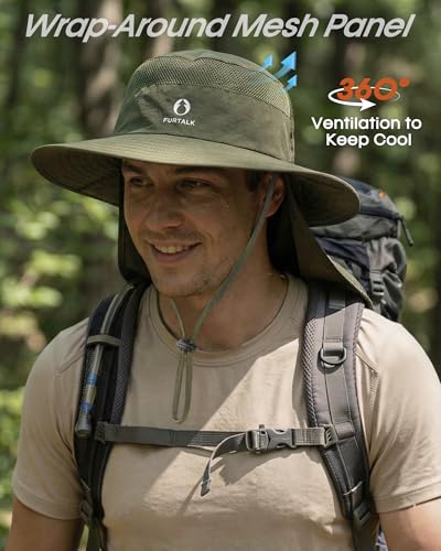 FURTALK Sun Hats for Men Women Fishing Hat with Neck Flap UPF Protection - color: Green