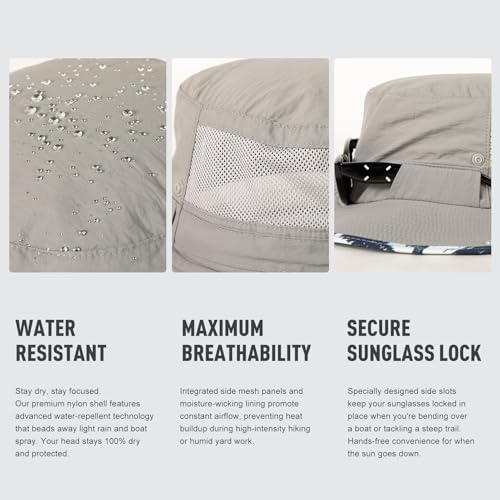 TOP-EX Wide Brim Bucket Sun Hat for Men & Women, Quick-Dry Boonie Hat, Mesh - color: Beige/Sunset Peaks Mesh, size: X-Large-XX-Large