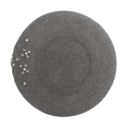 ZLYC Women French Beret Hat Reversible Solid Color Mosaic Warm Artist Cap - color: Embroidered Flower Vine Gray
