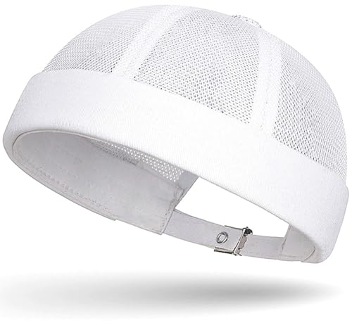 Mens Mesh Brimless Cap with No Brim, Summer Docker Cap Beanie Hat Flip Sailor Skullcap Breathable - color: White