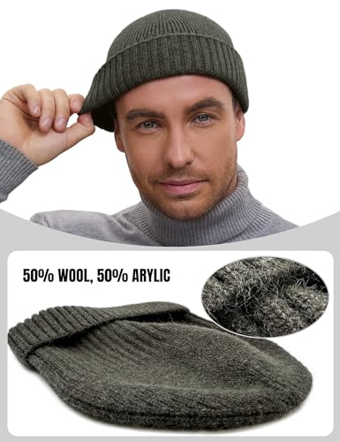 vidsel 50% Wool Double Cuff Beanie Hat for Men Women, Warm Winter Knit Cap - color: Dark Gray