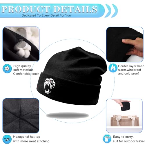 Black Knit Beanie Hat for Men Bear Classic Adult Beanie Cap Winter Warm Knitted Hat for Men Women Skull Hip Hop Cap for Men - color: Chimpanzee Roars